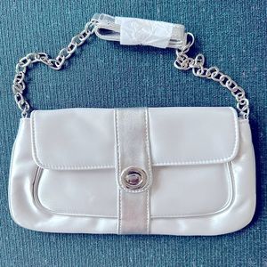 NWOT SILVER CLUTCH/ with chain strap
